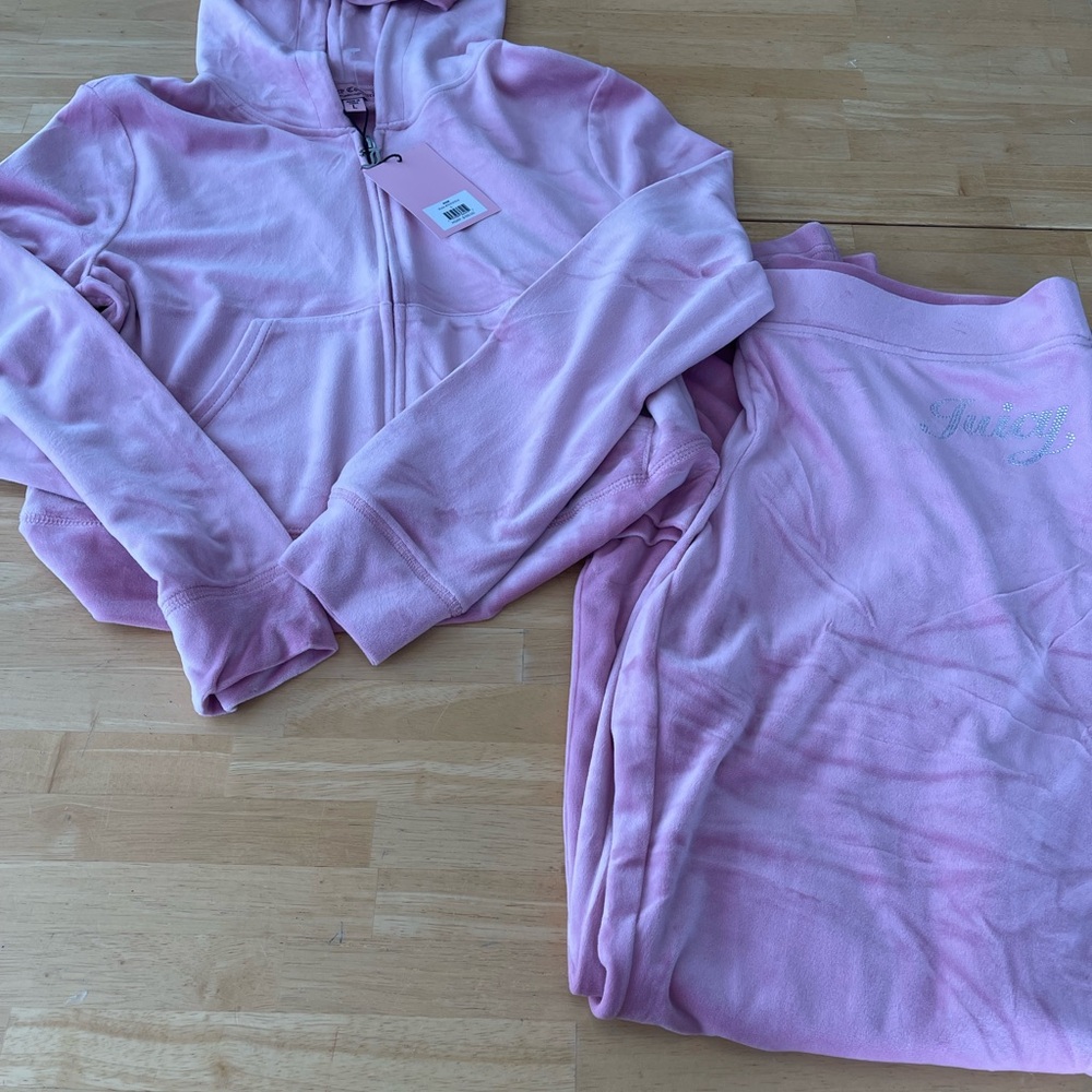 $199 NWT Size L JUICY COUTURE BLING Velour TRACKSUIT -Rose Pink  Pants Hoodie